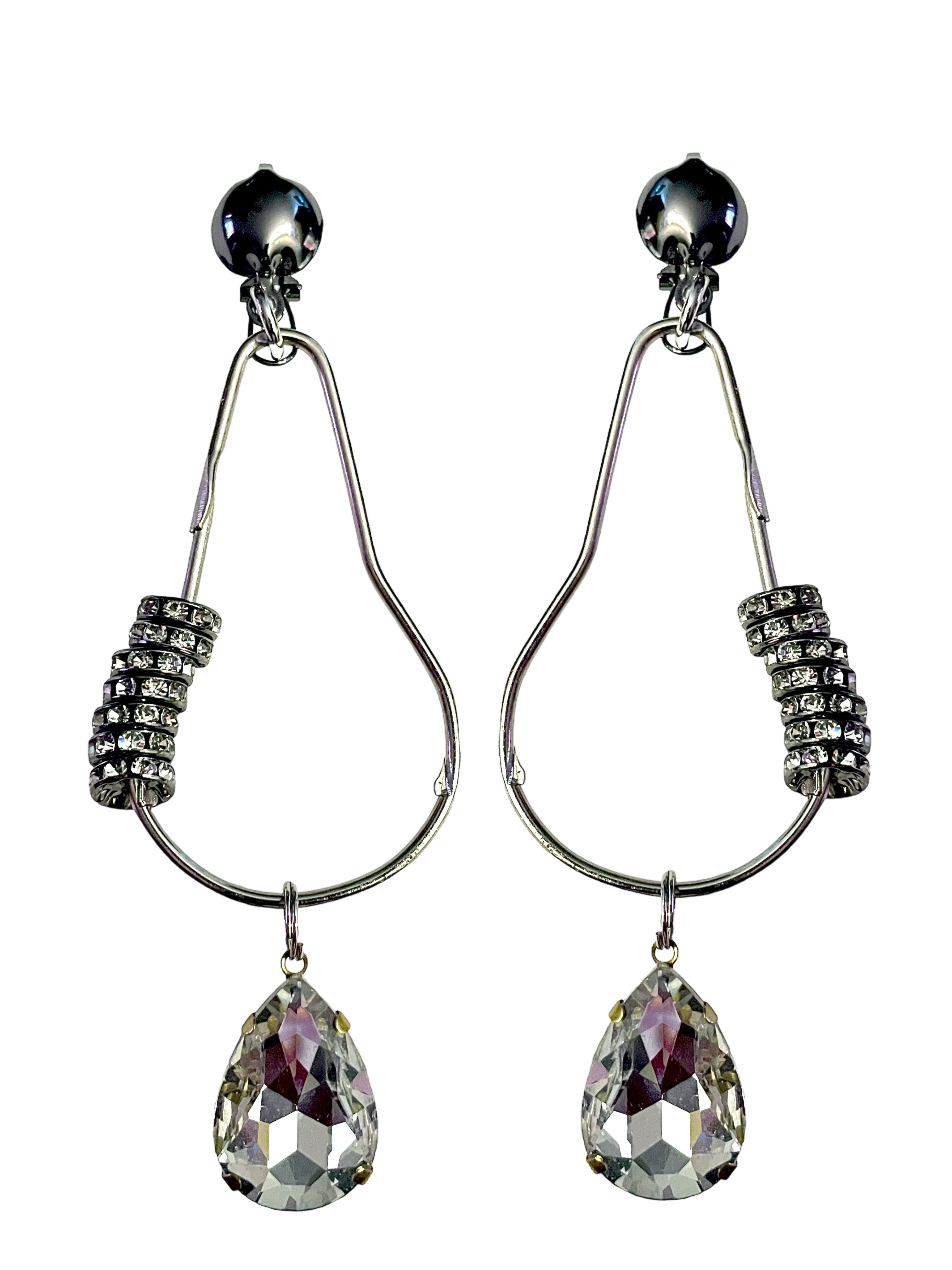 Pear Shaped Hoop Earrings rhinestone accents dress up or down image 0