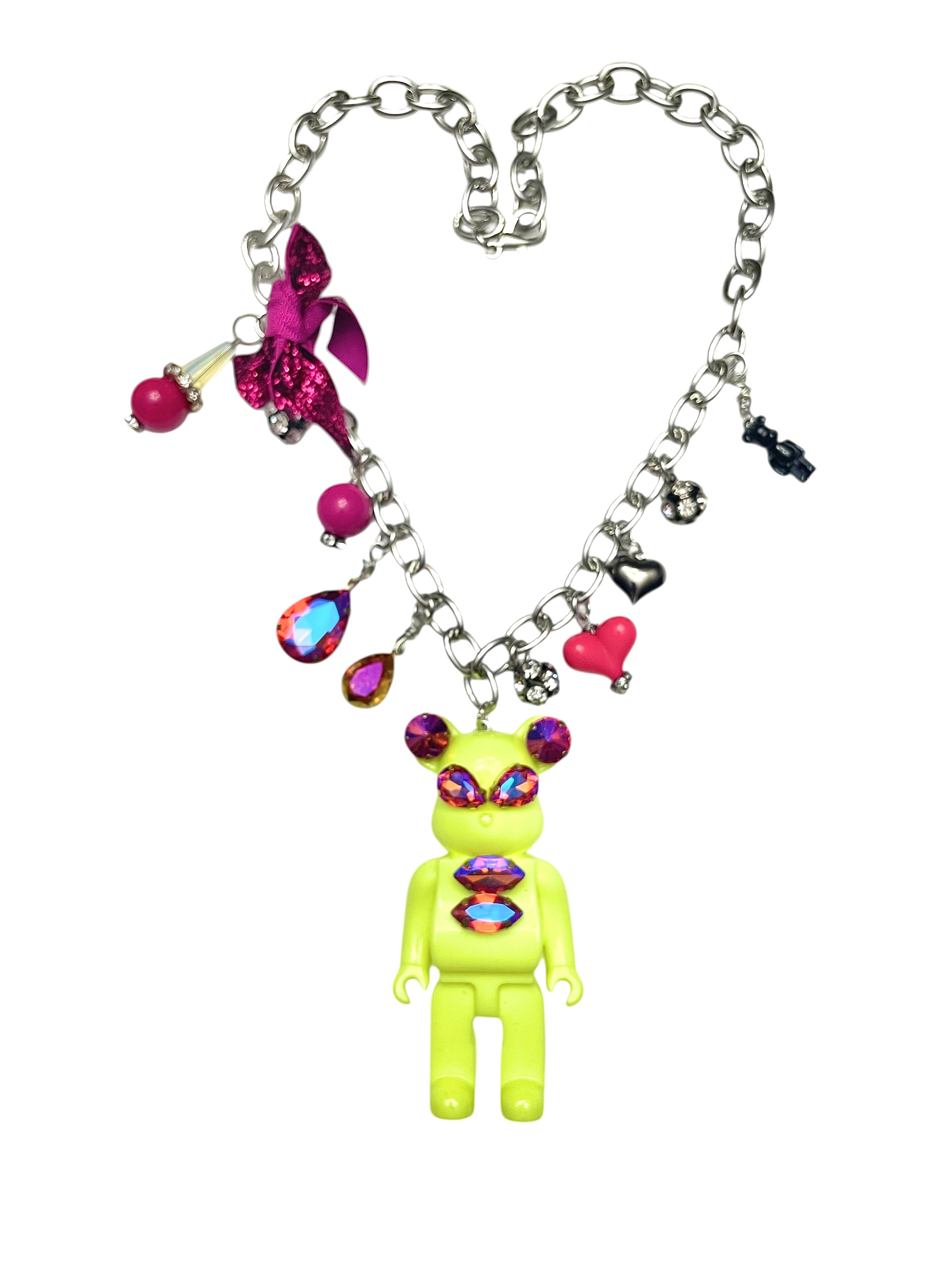 Yellow and Hot Pink Bear Necklace image 0