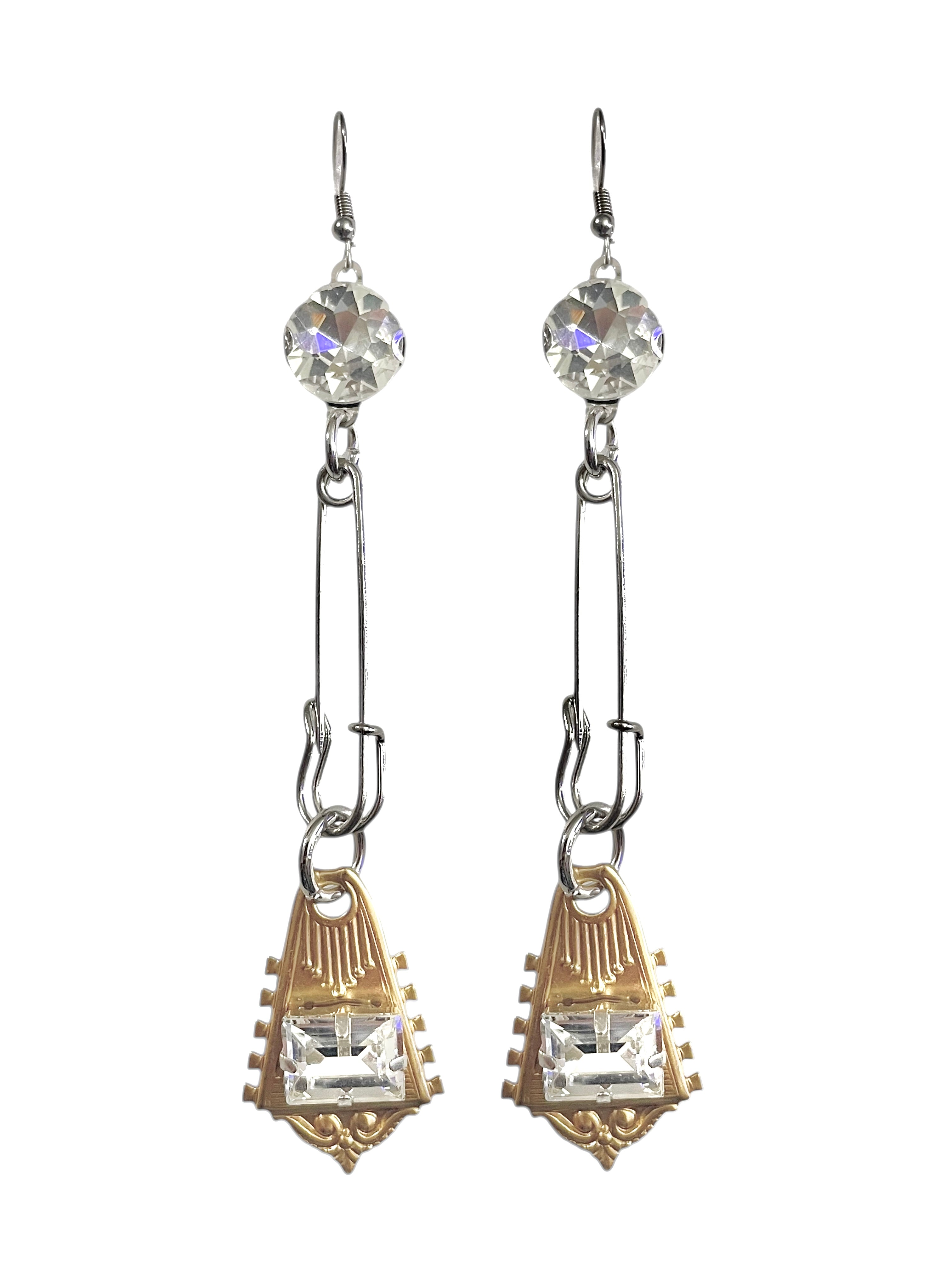 Safety Pin Art Deco Earrings image 0