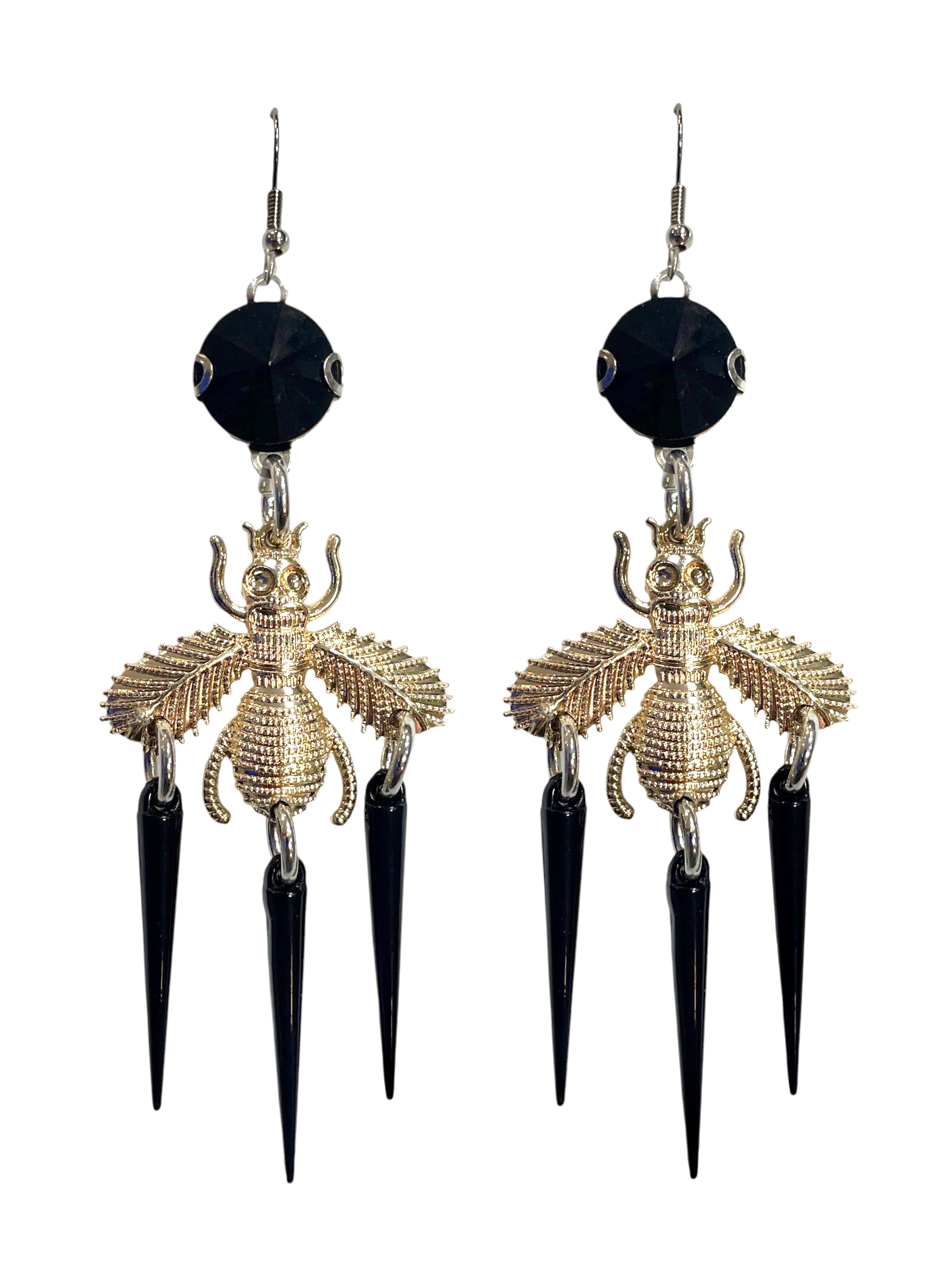 Black Spiked bee Earrings image 0