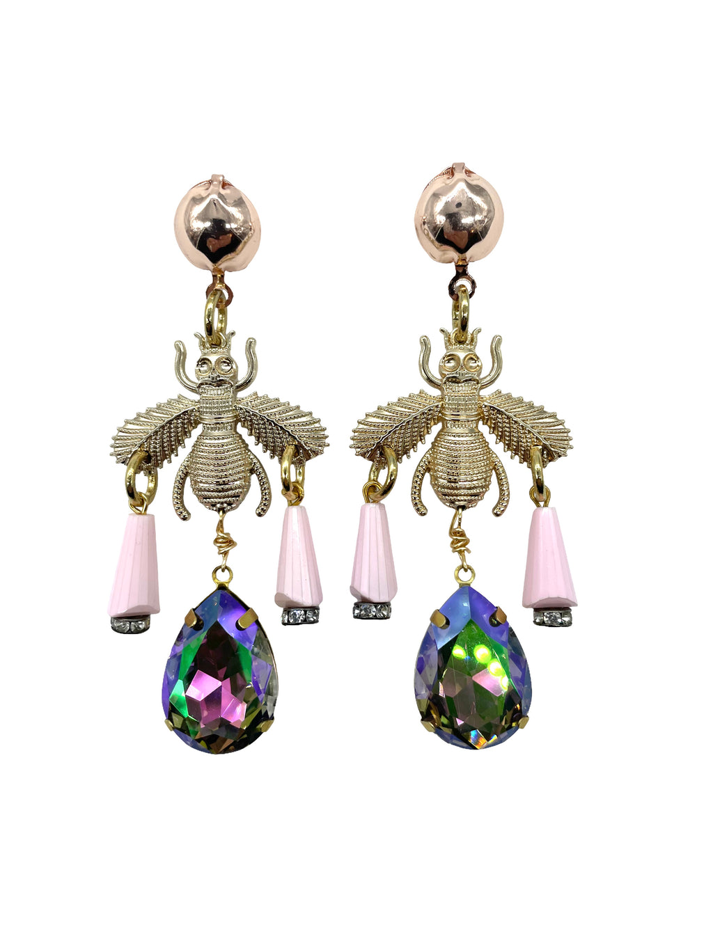 Pink Ice Iridescent Bee Earrings image 0