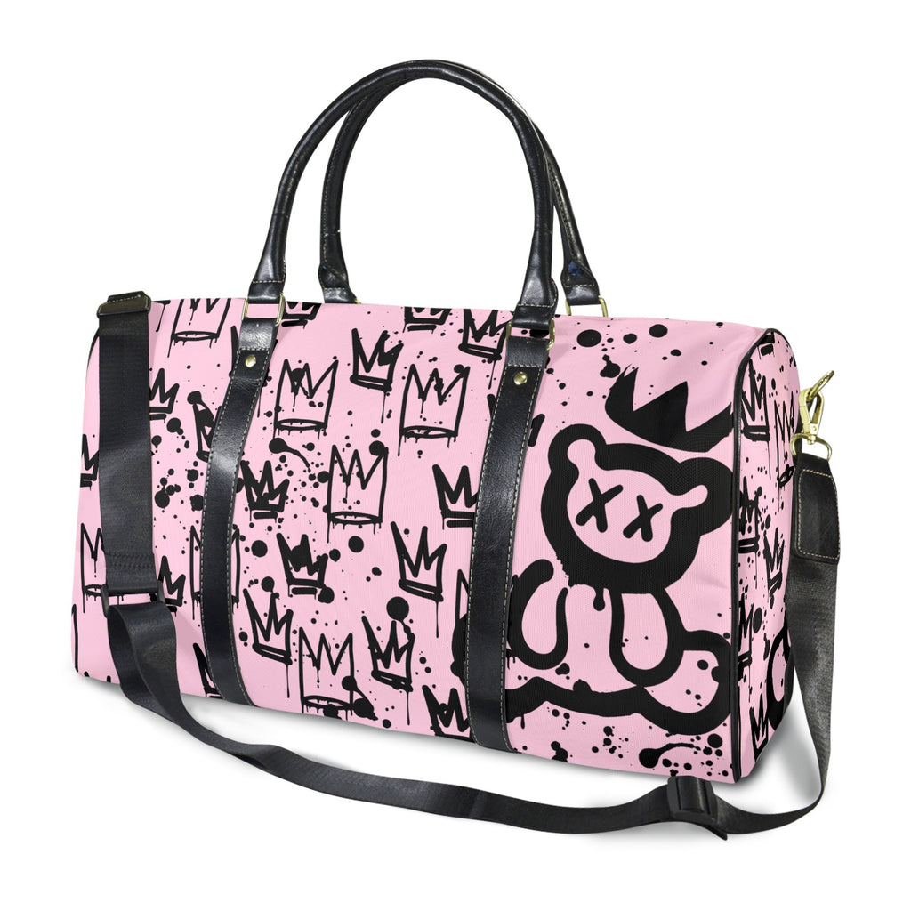 Pink and Black Crown Bear Duffle Travel Bag image 0