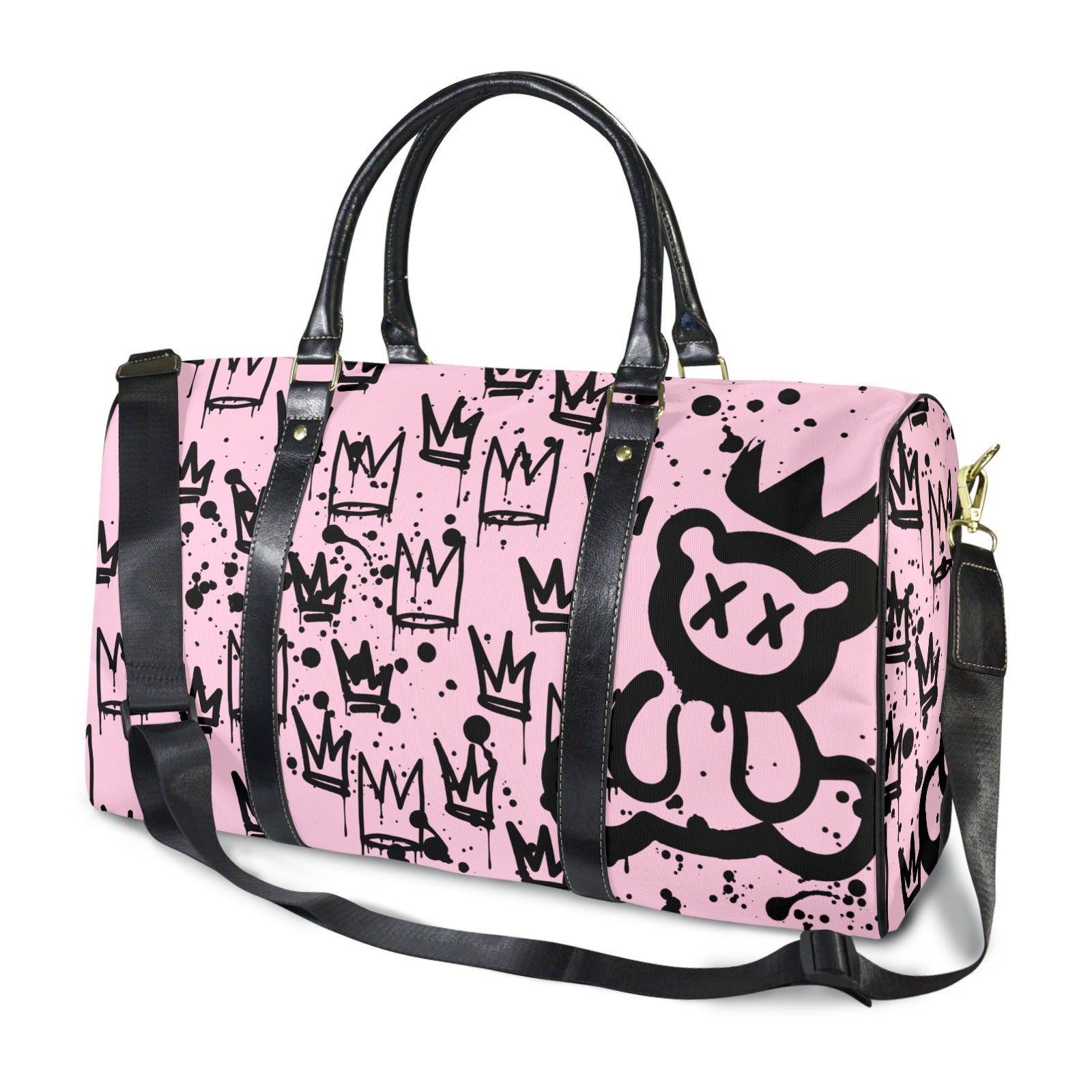 Pink and Black Crown Bear Duffle Travel Bag image 0