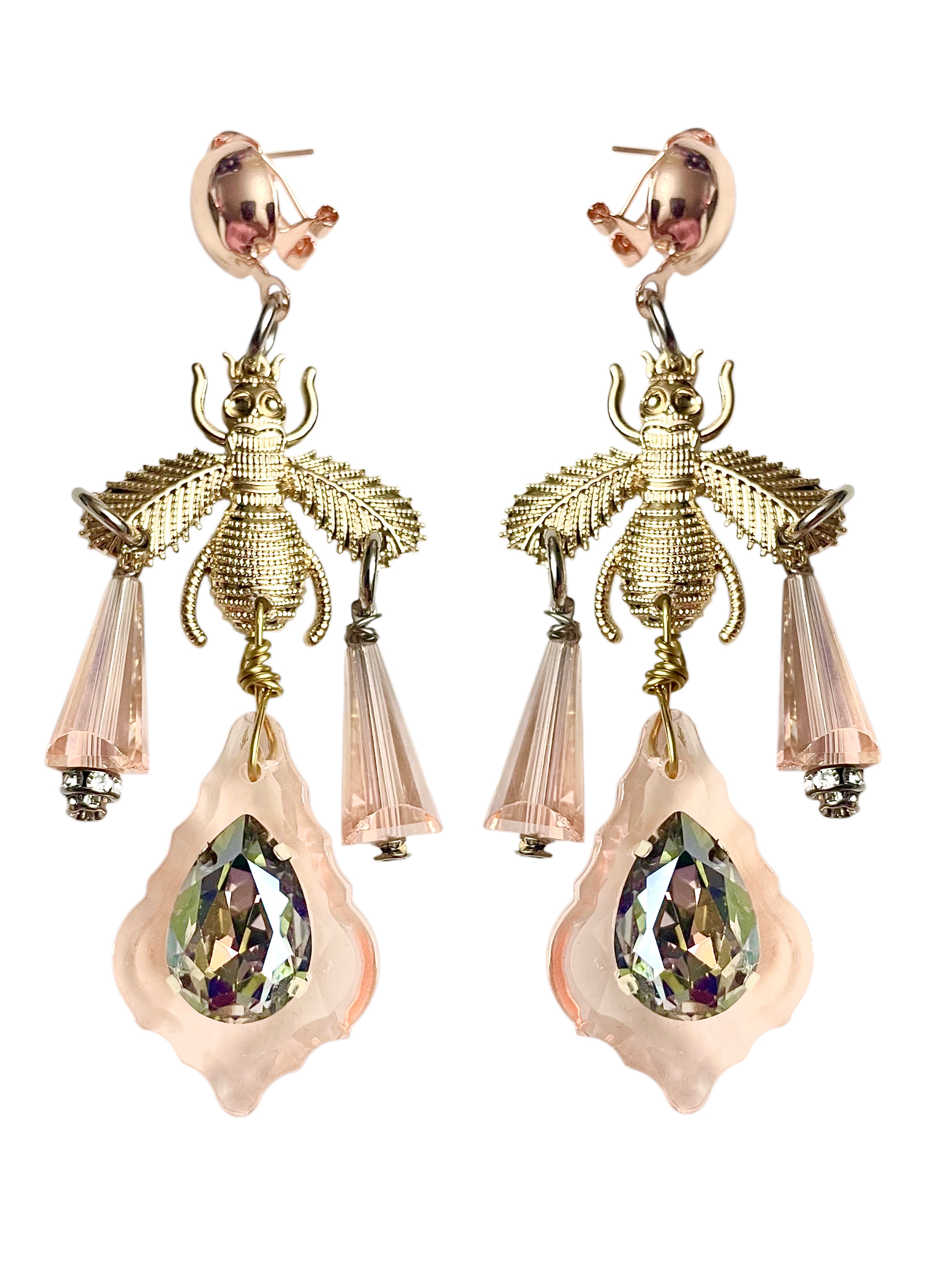 Pink Glass Drop Bee Earrings image 0