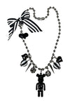 Black and White Striped Bow Movable Bear Necklace image 0