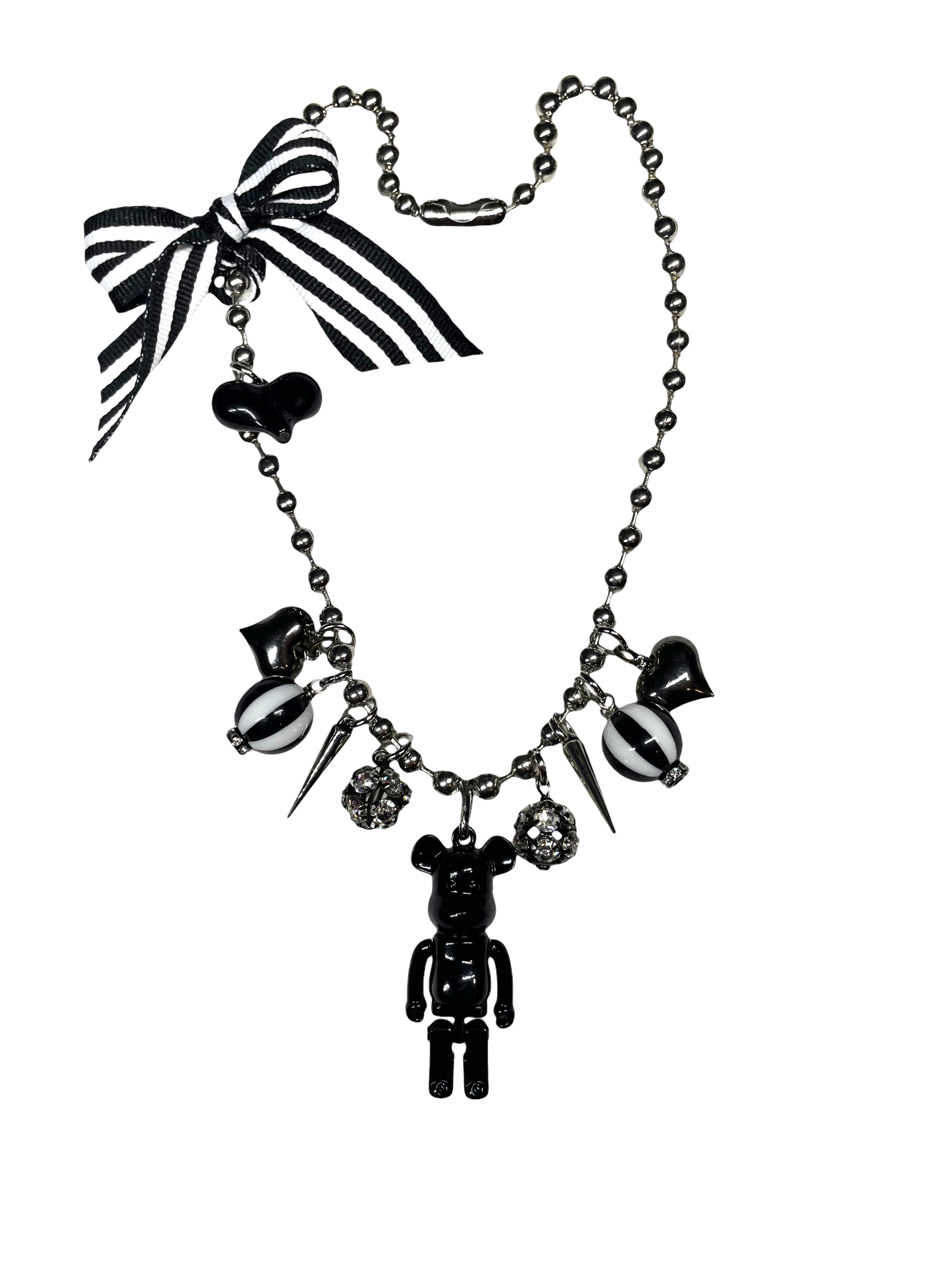 Black and White Striped Bow Movable Bear Necklace image 0