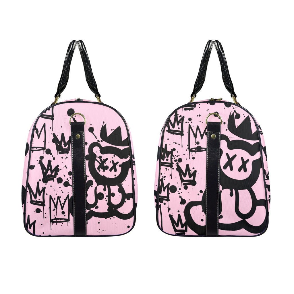 Pink and Black Crown Bear Duffle Travel Bag image 1