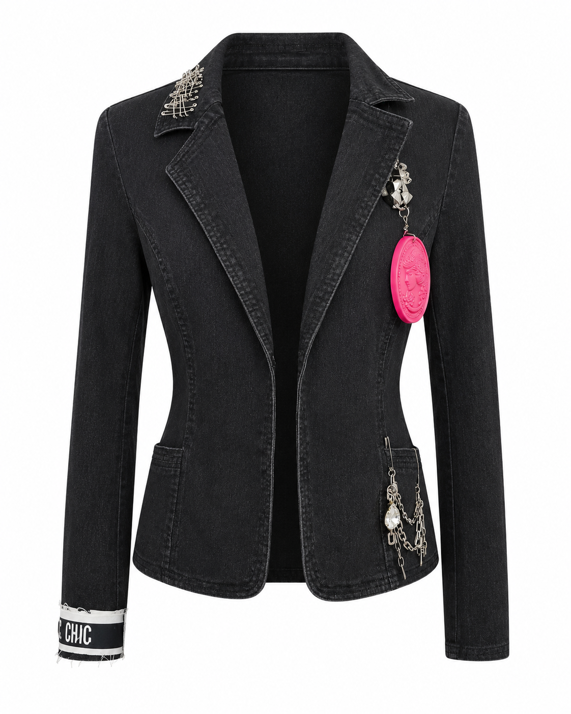 Rock Star Upcycled Cameo Denim Blazer