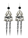 Silver and Black Chained Spiked Earrings image 0