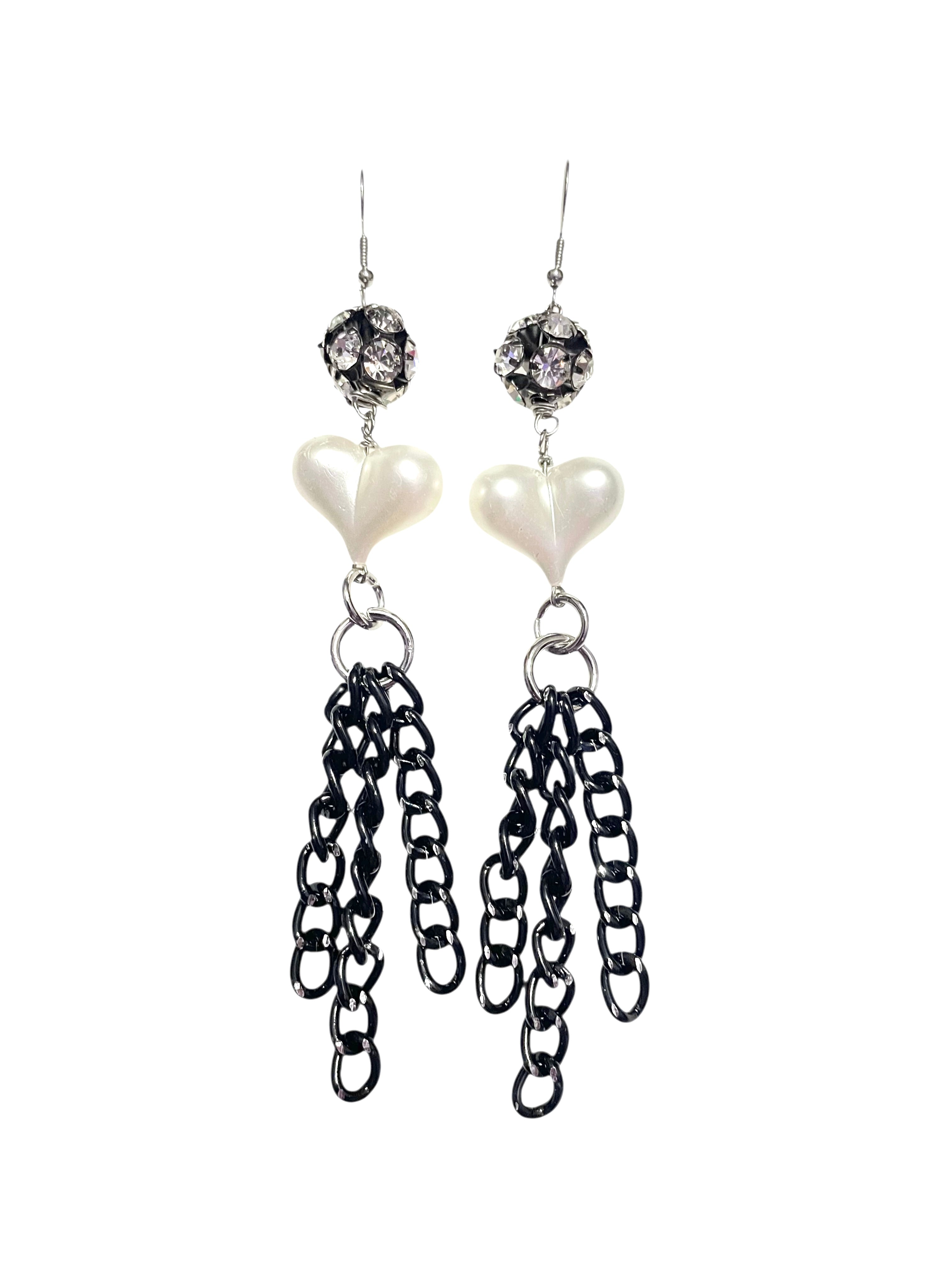 Faux Pearl Heart Chain Earrings image 0
