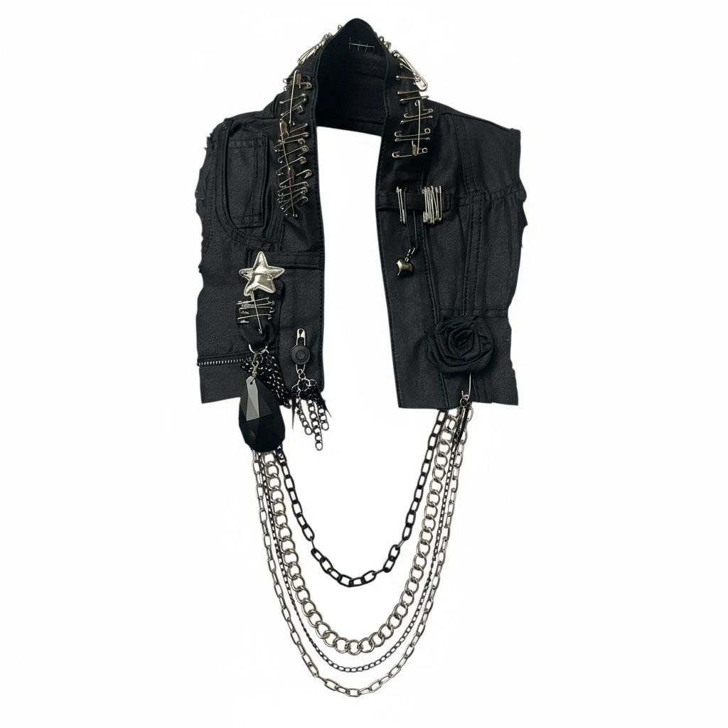 Upcycled Faux Wax-Denim Statement Necklace image 0