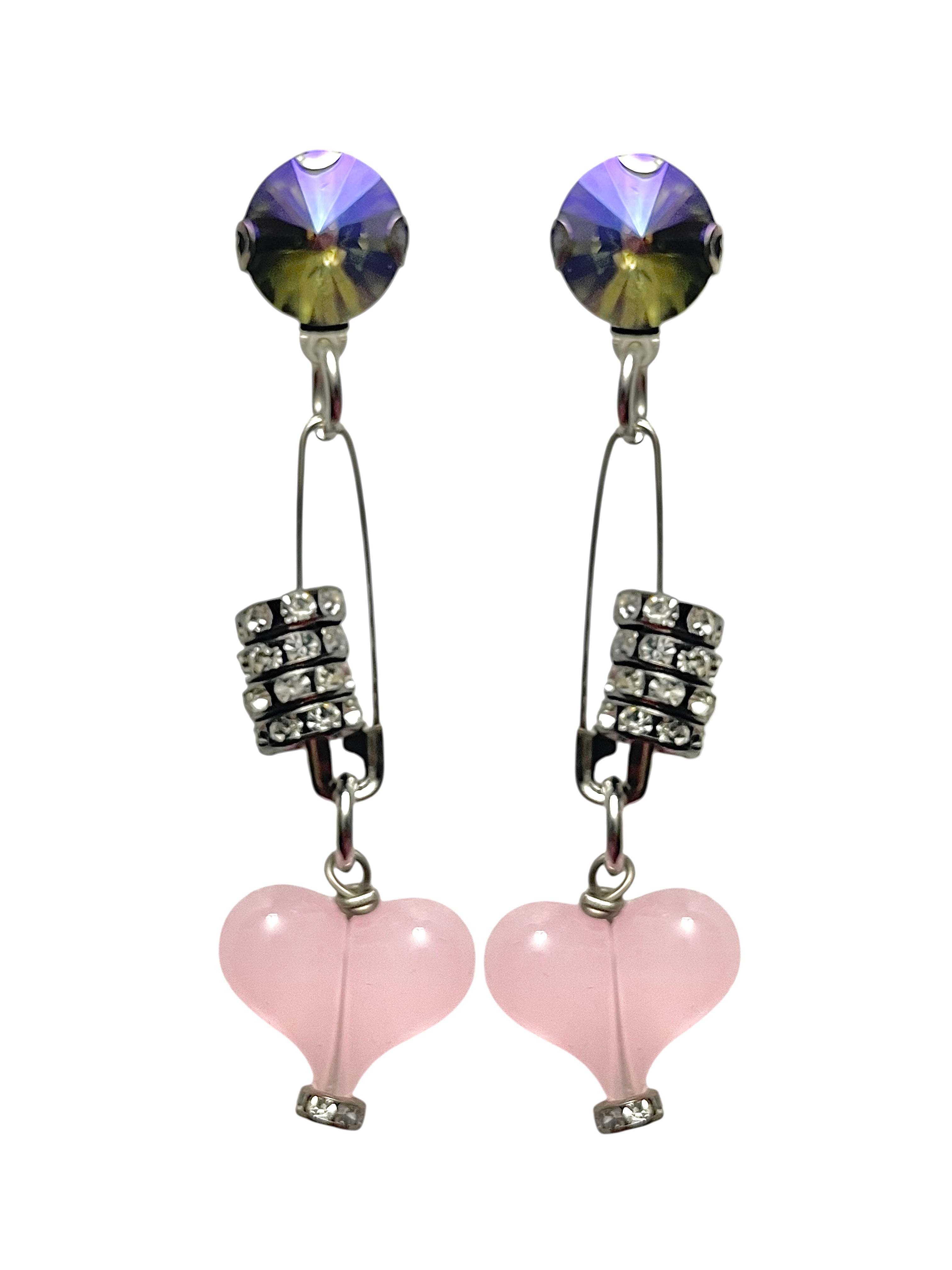Light Pink Heart Safety Pin Earrings image 0