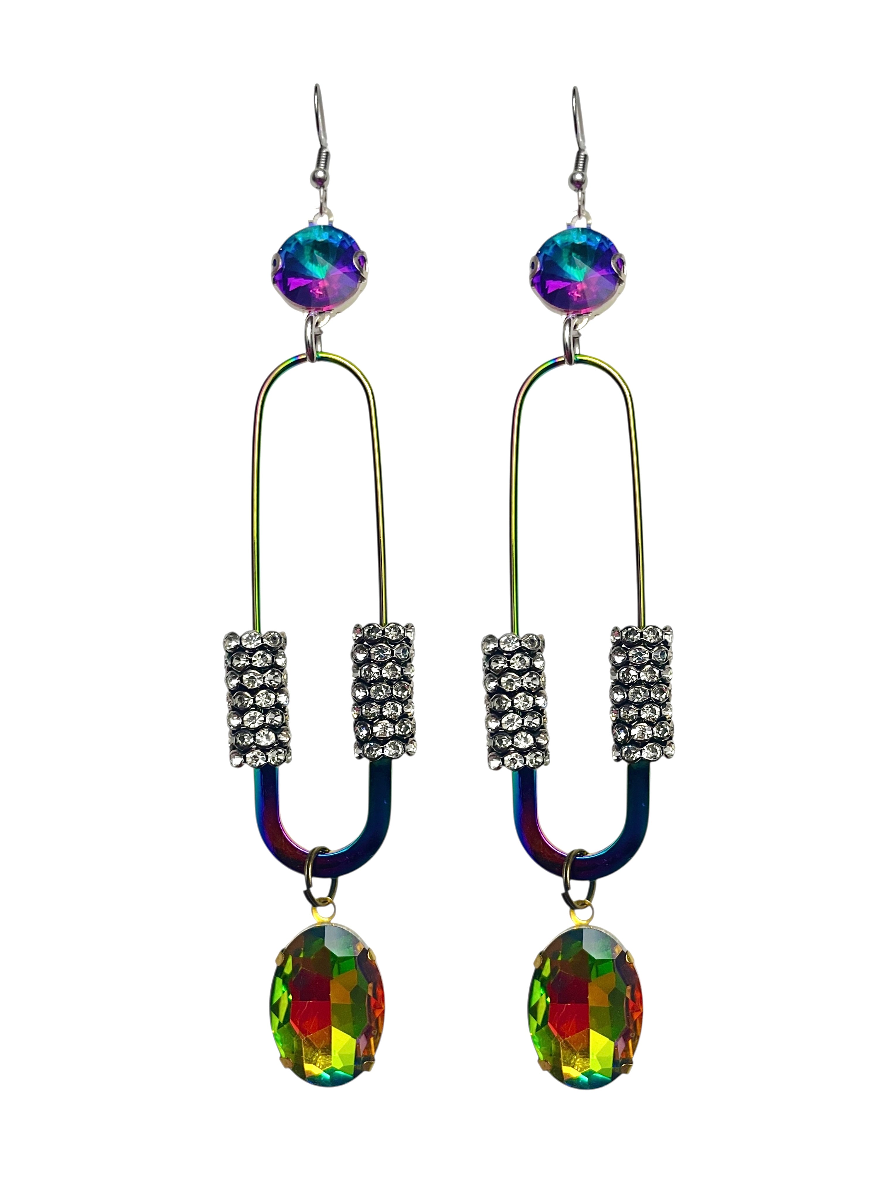 Rainbow Iridescent Safety Pin Earrings image 0