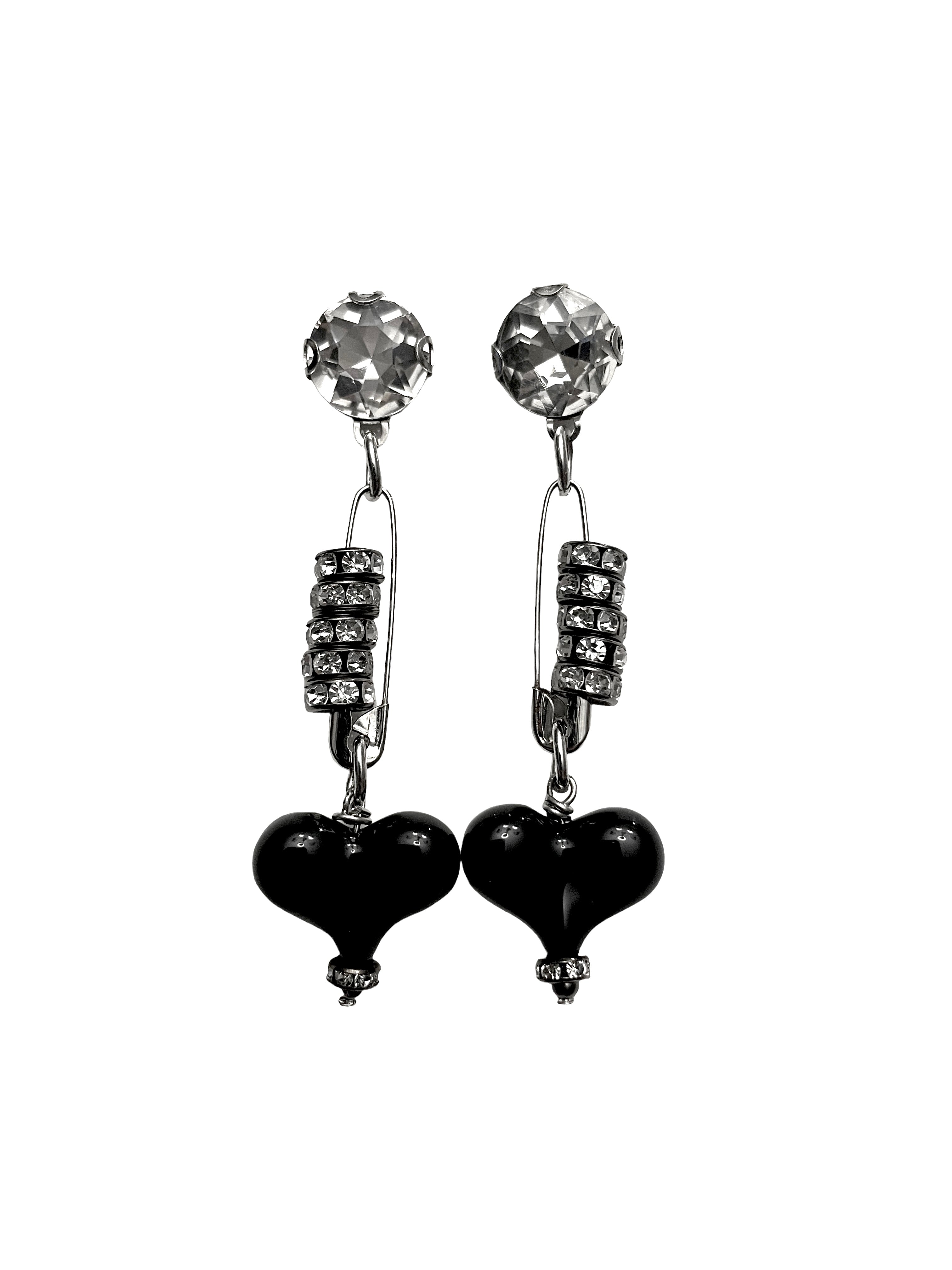 Silver Safety Pin Heart Earrings image 0