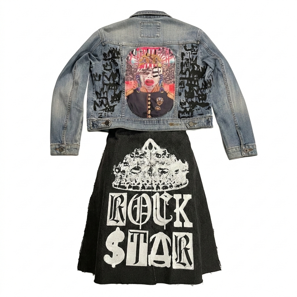 Invasion "Rock Star" Upcycled Denim Jacket