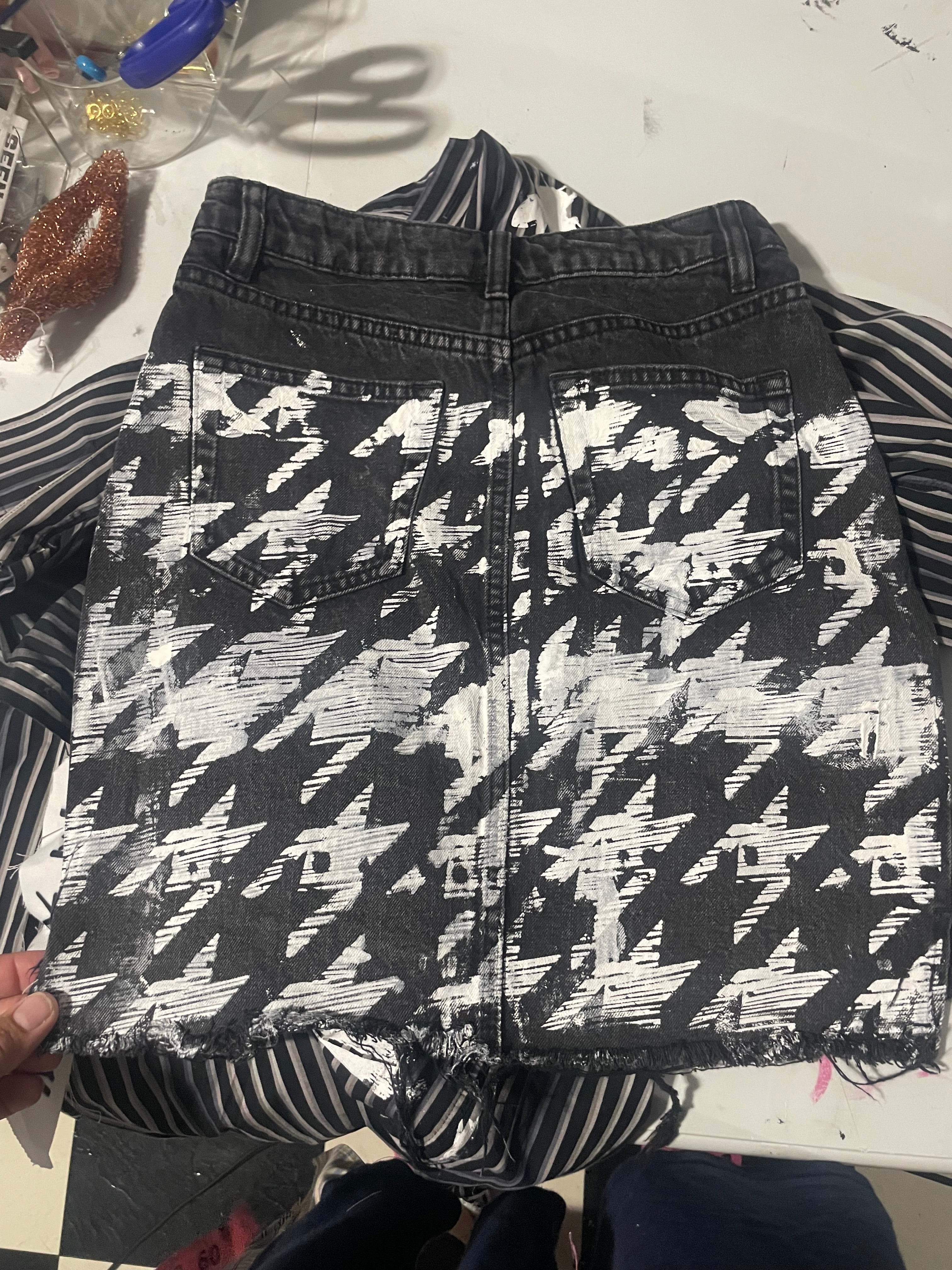 Denim Houndstooth Plushie Splash Skirt