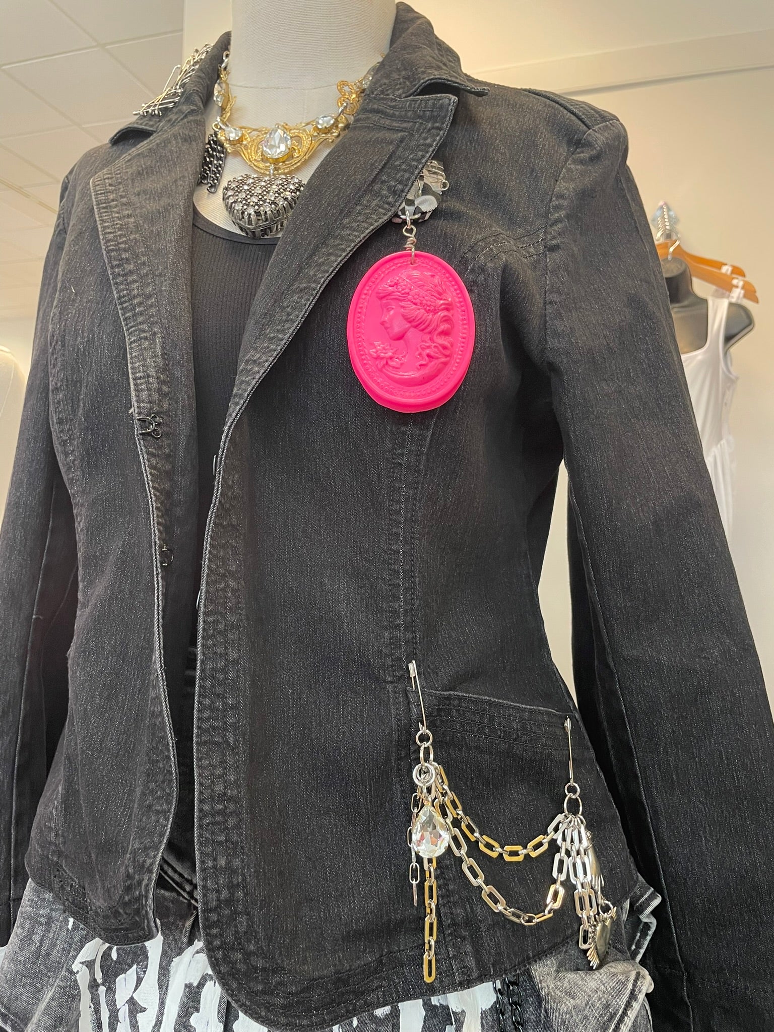 Rock Star Upcycled Cameo Denim Blazer