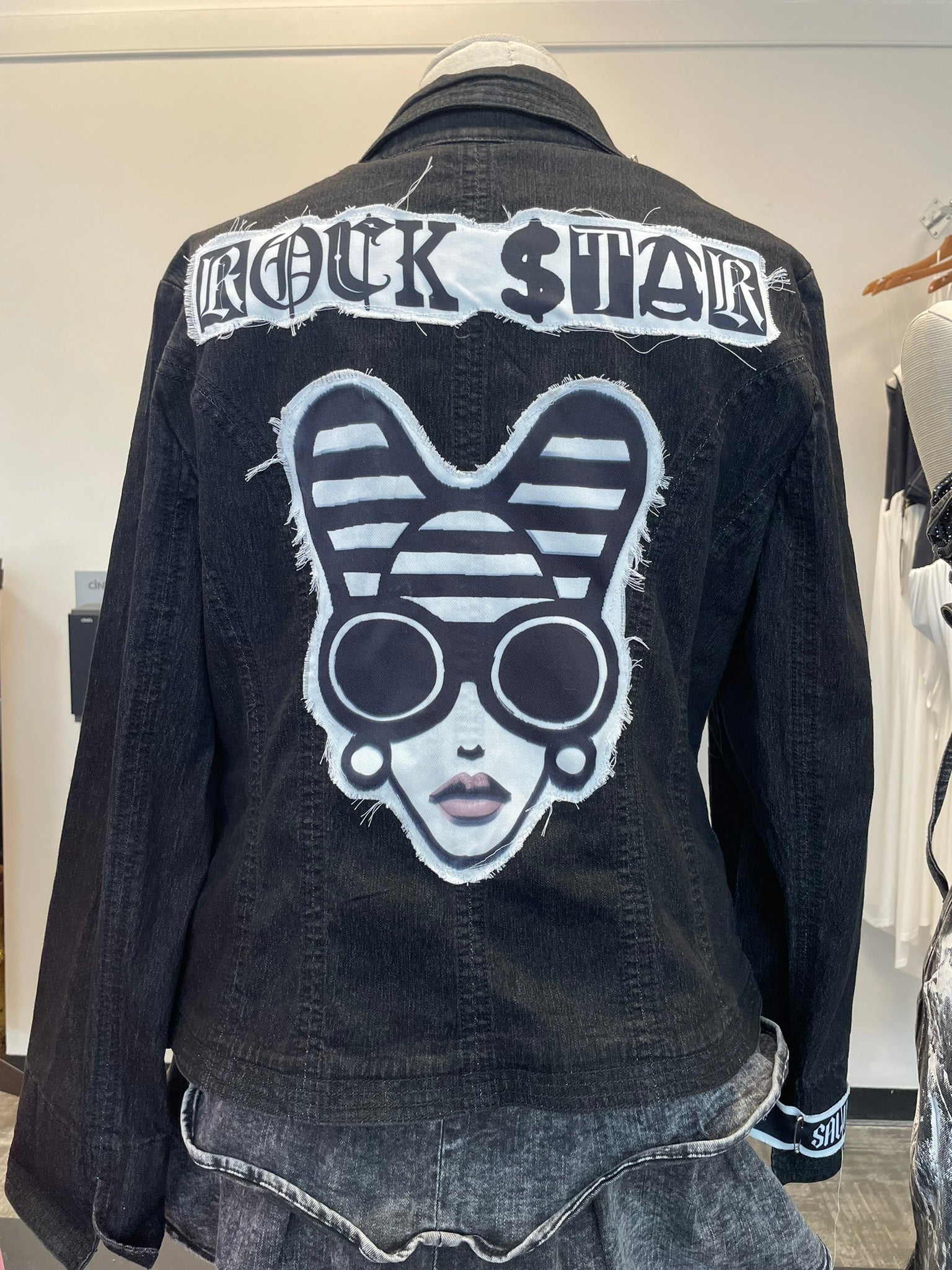 Rock Star Upcycled Cameo Denim Blazer