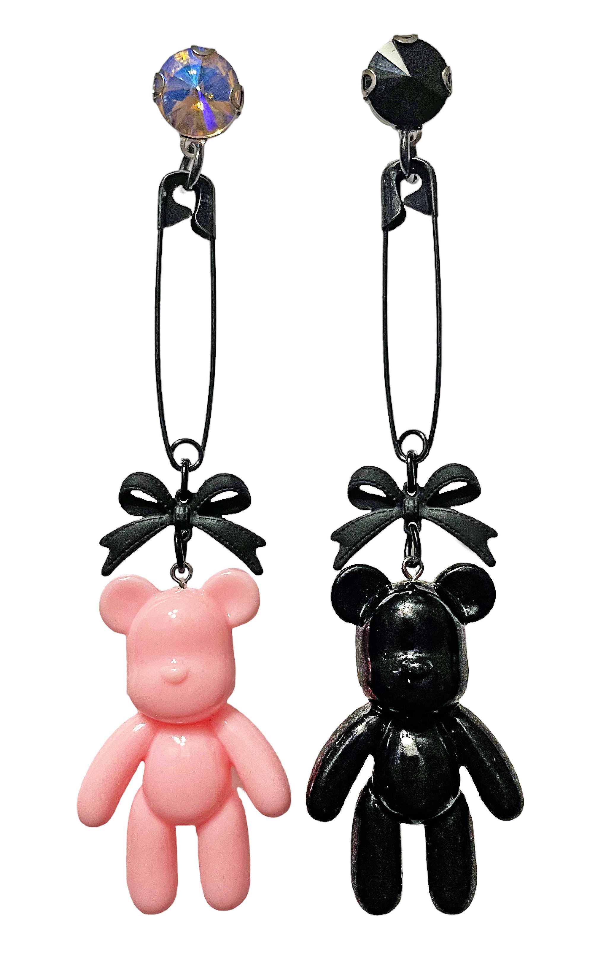 Bear Bow Safety Pin Earrings