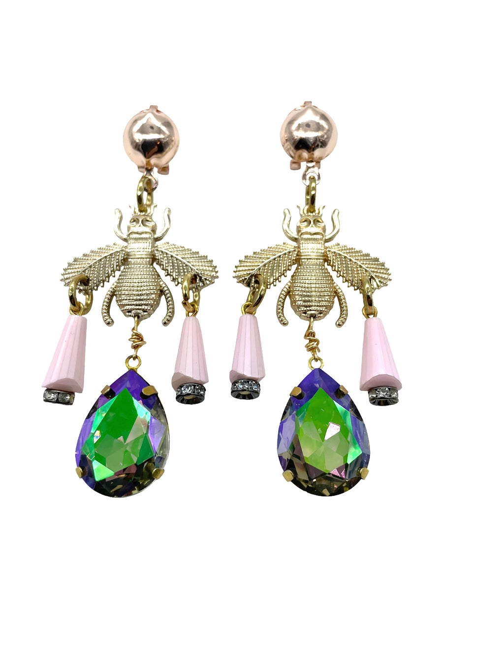 Pink Ice Iridescent Bee Earrings image 1