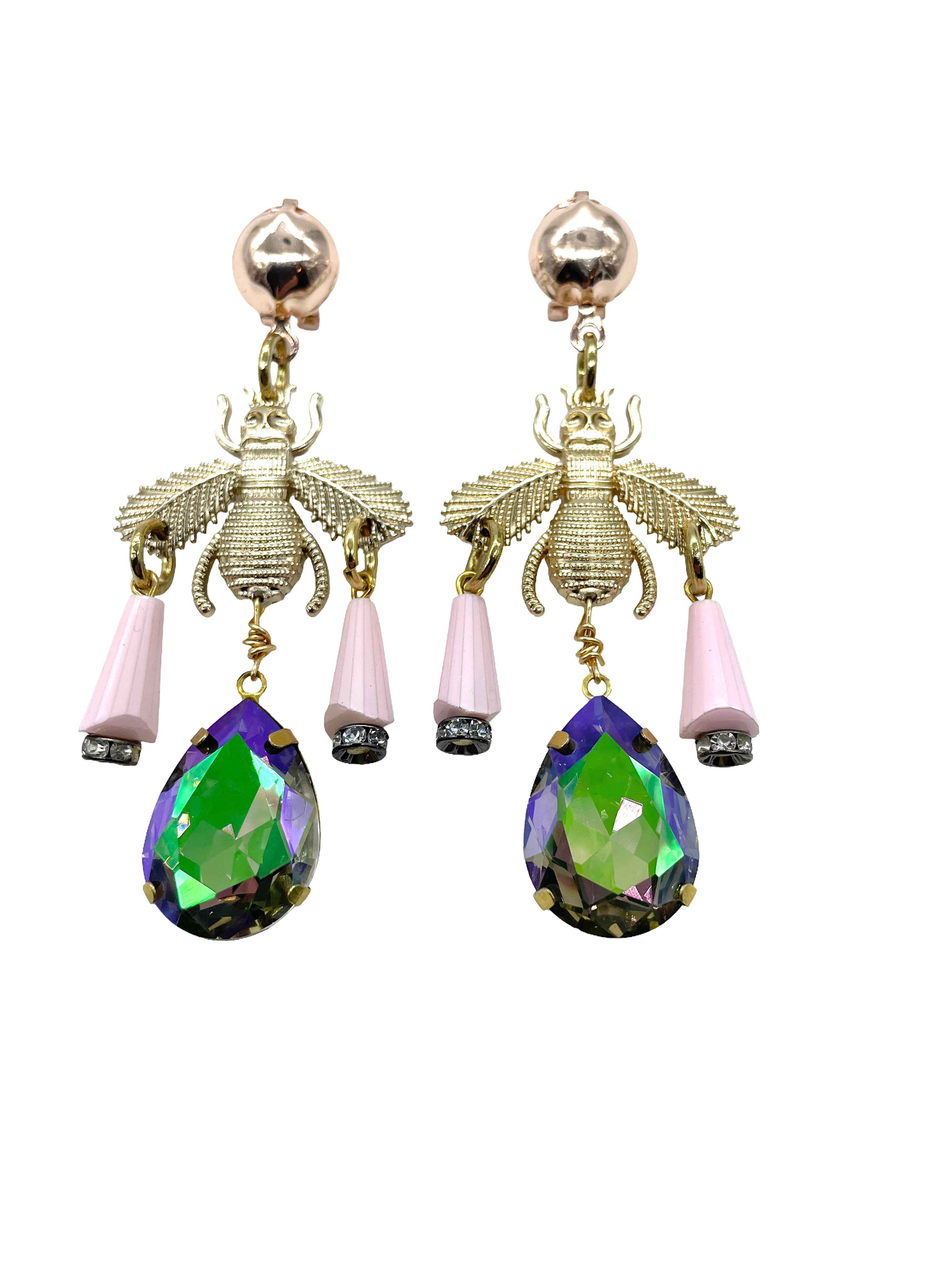 Pink Ice Iridescent Bee Earrings image 1