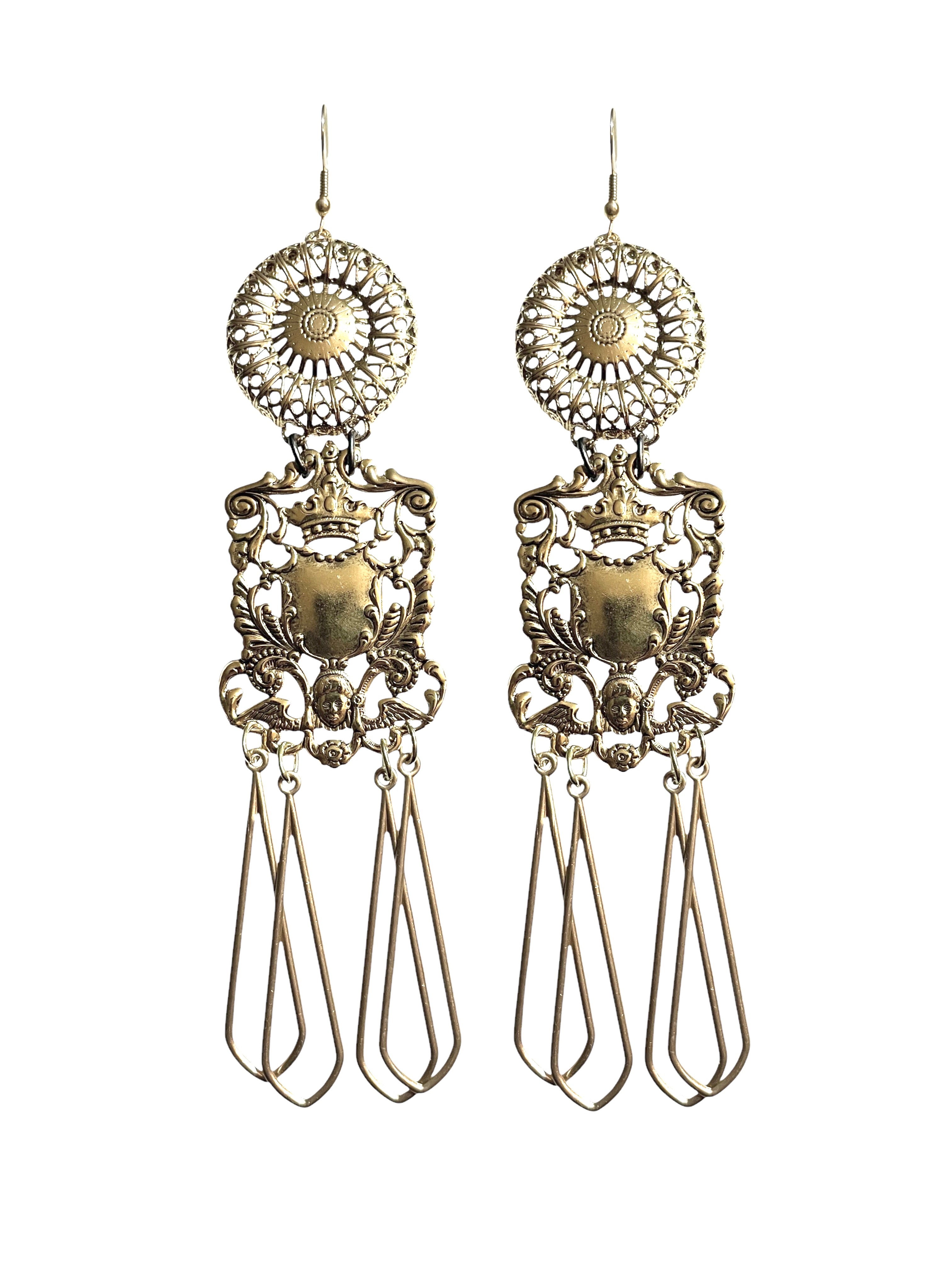 Gold Angel Shield Earrings image 0