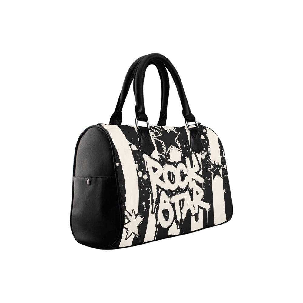 Vauje Black and Cream Striped Rockstar Graffiti Handbag image 3