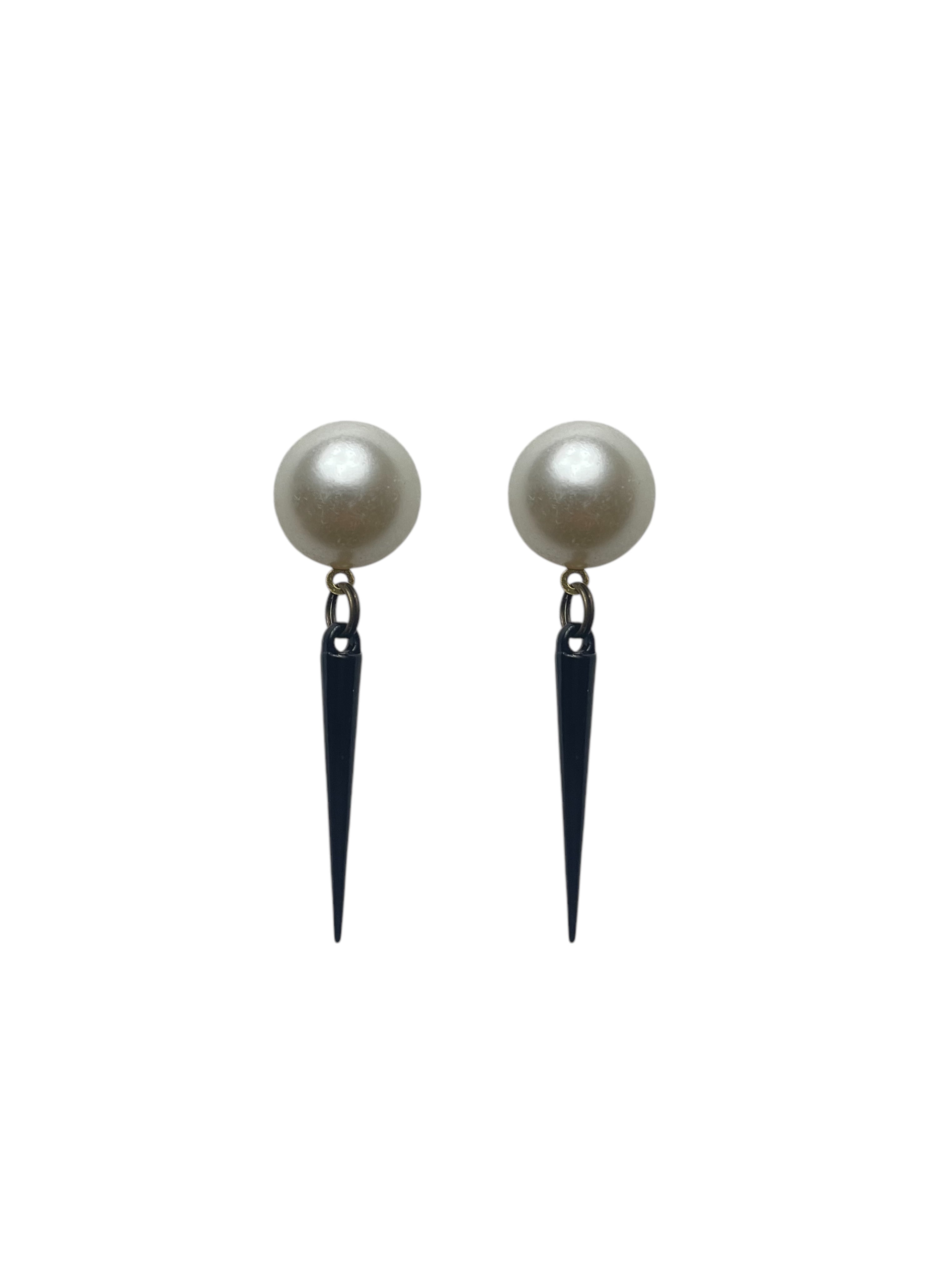 Faux Pearl Spiked Studs with black edgy spikes image 0