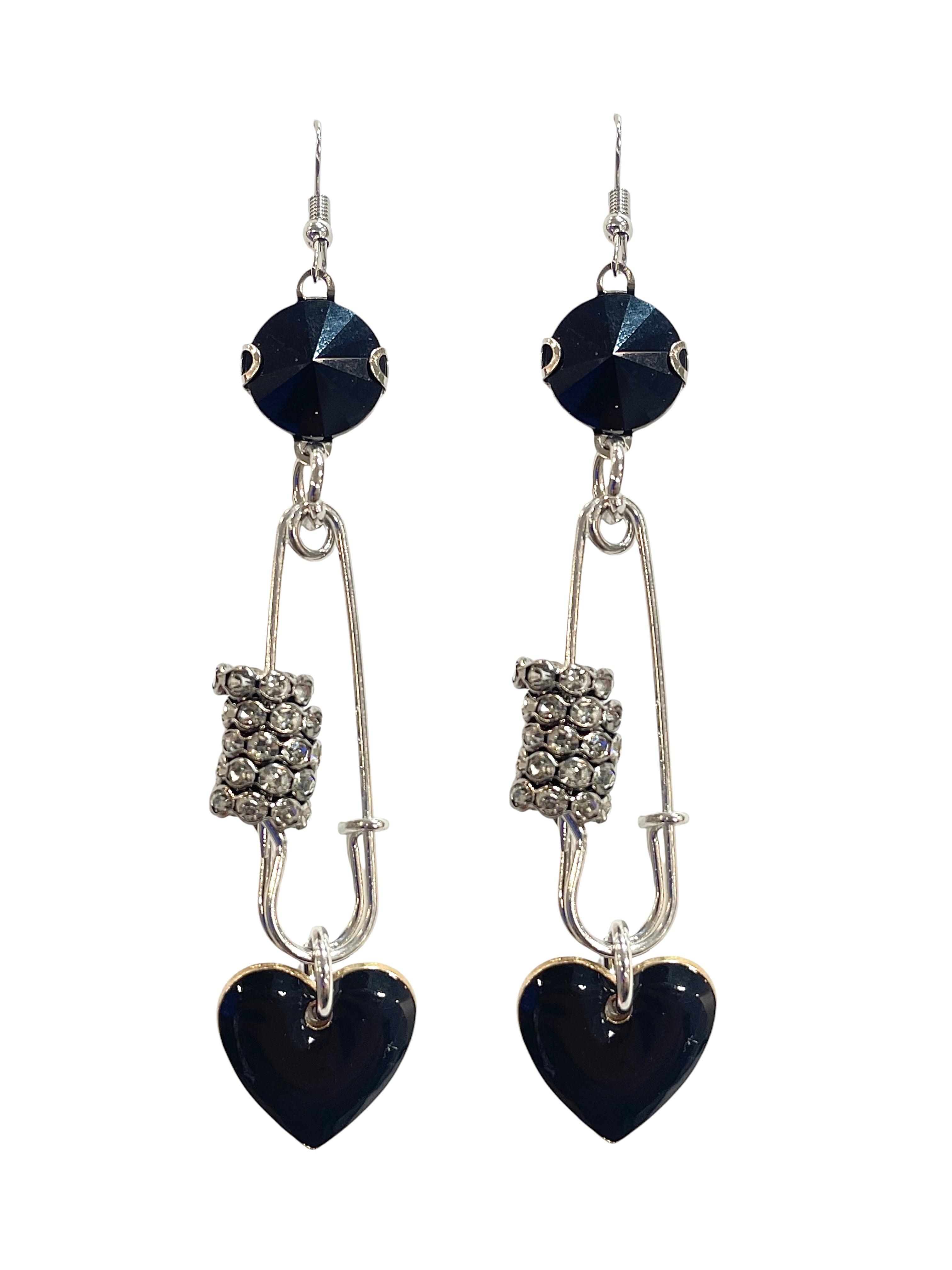 Safety Pin Metal Heart Earrings image 0