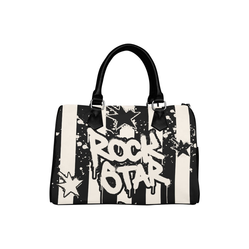 Vauje Black and Cream Striped Rockstar Graffiti Handbag image 0