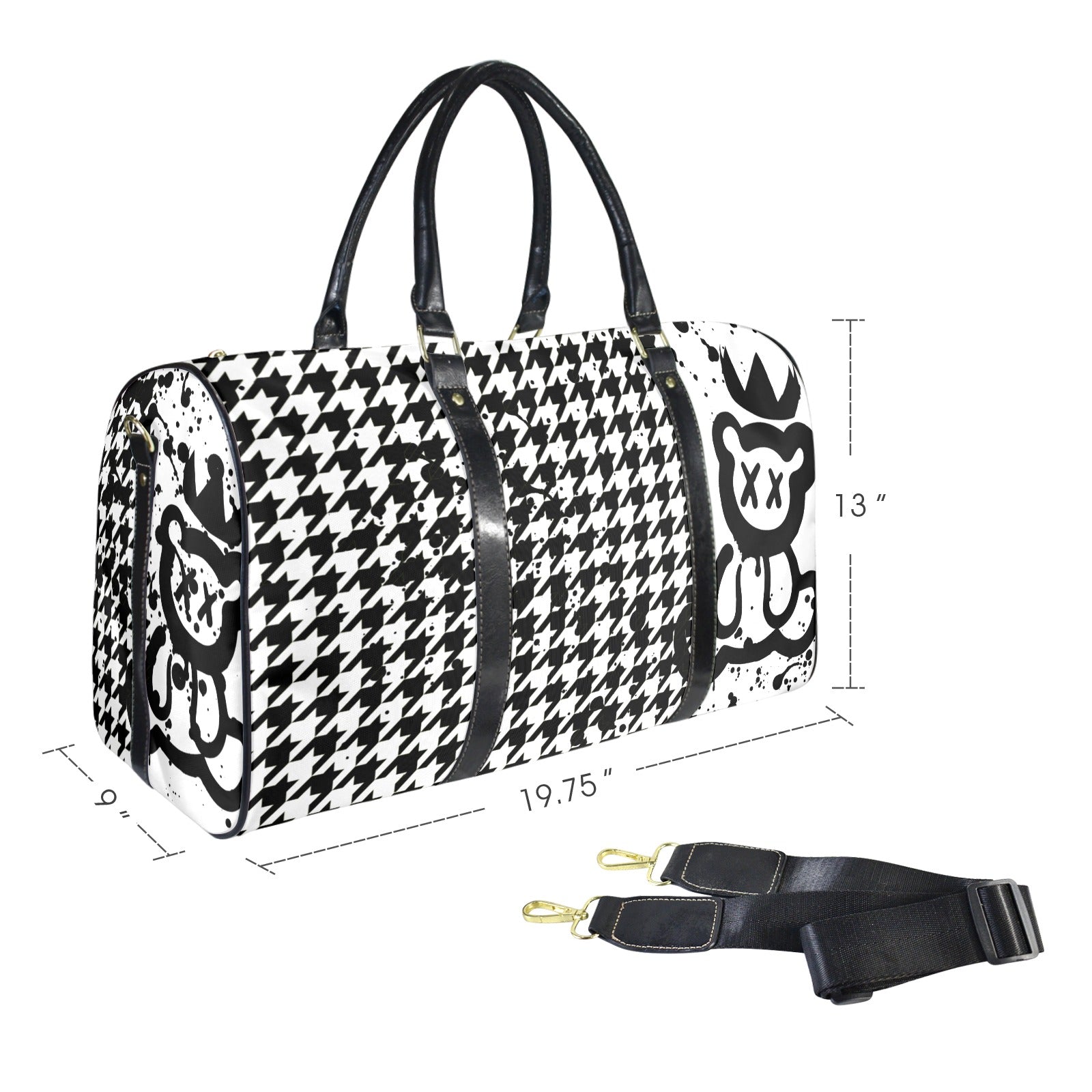 Houndstooth and Bear Duffle Travel Bag image 2
