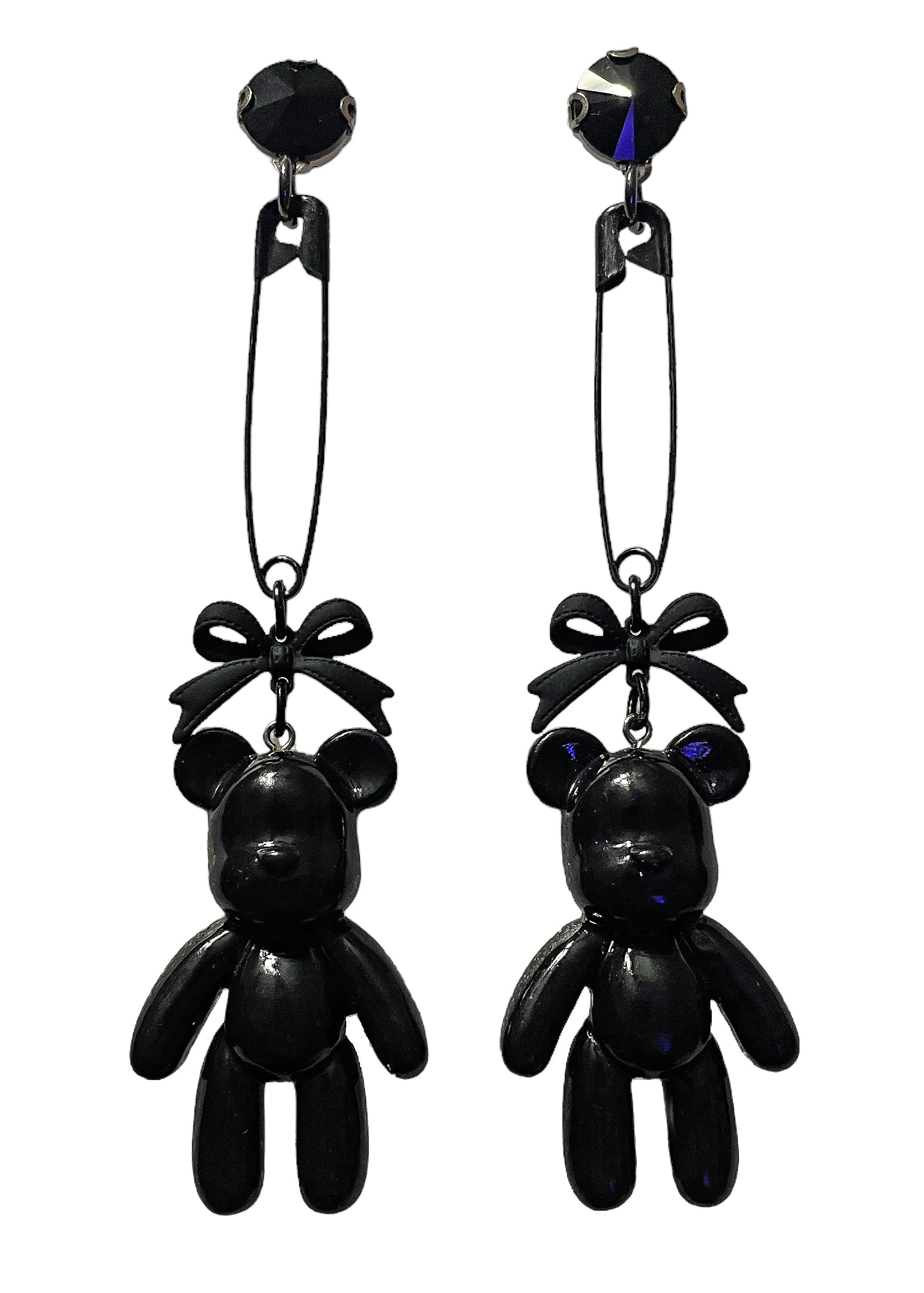 Black Bear Bow Safety Pin Earrings image 0