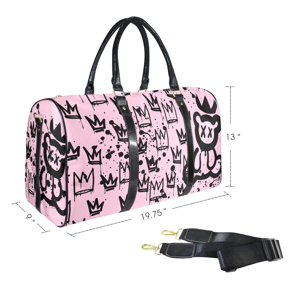 Pink and Black Crown Bear Duffle Travel Bag image 2