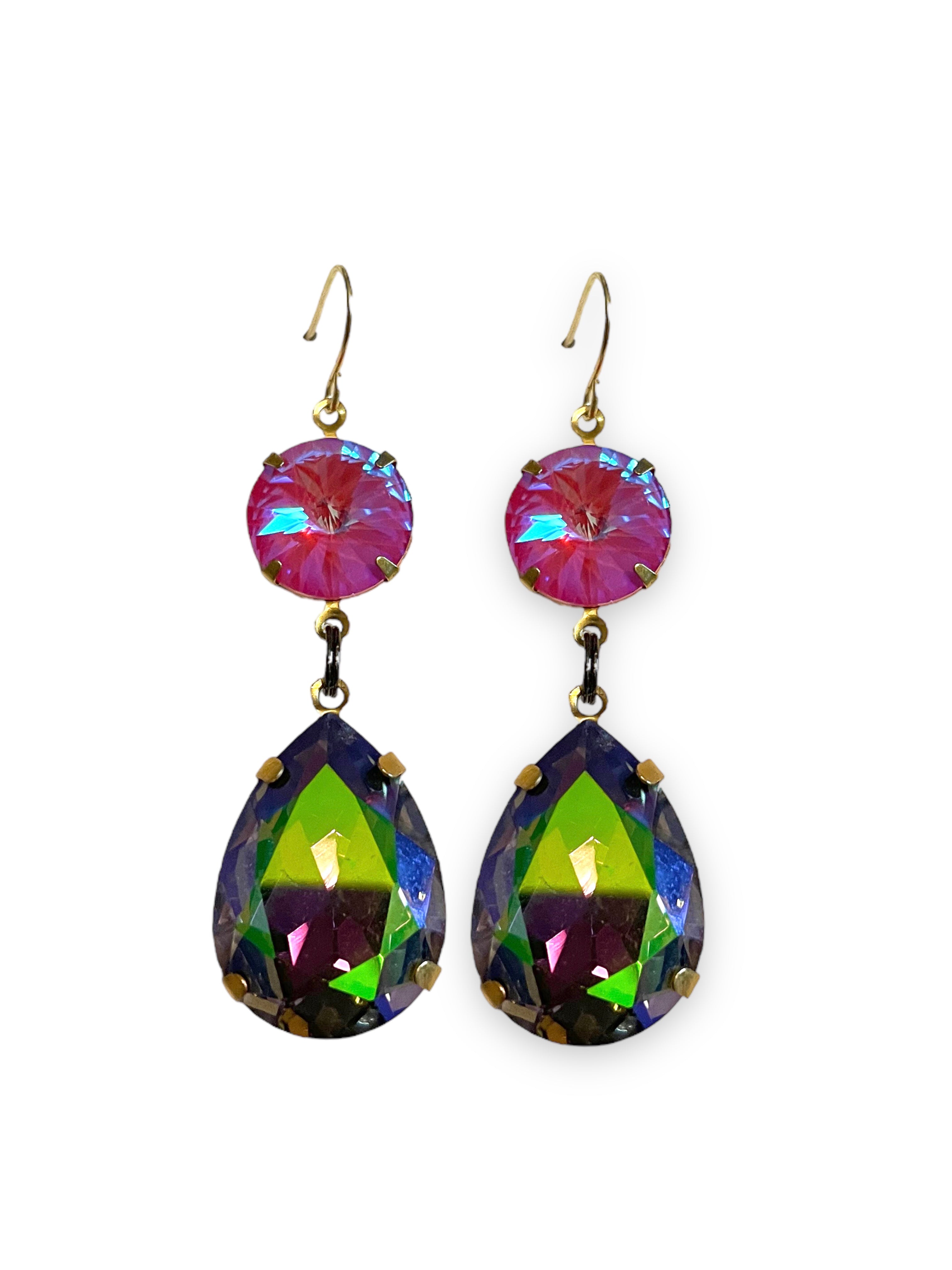 Pink and Iridescent Drop Earrings image 0