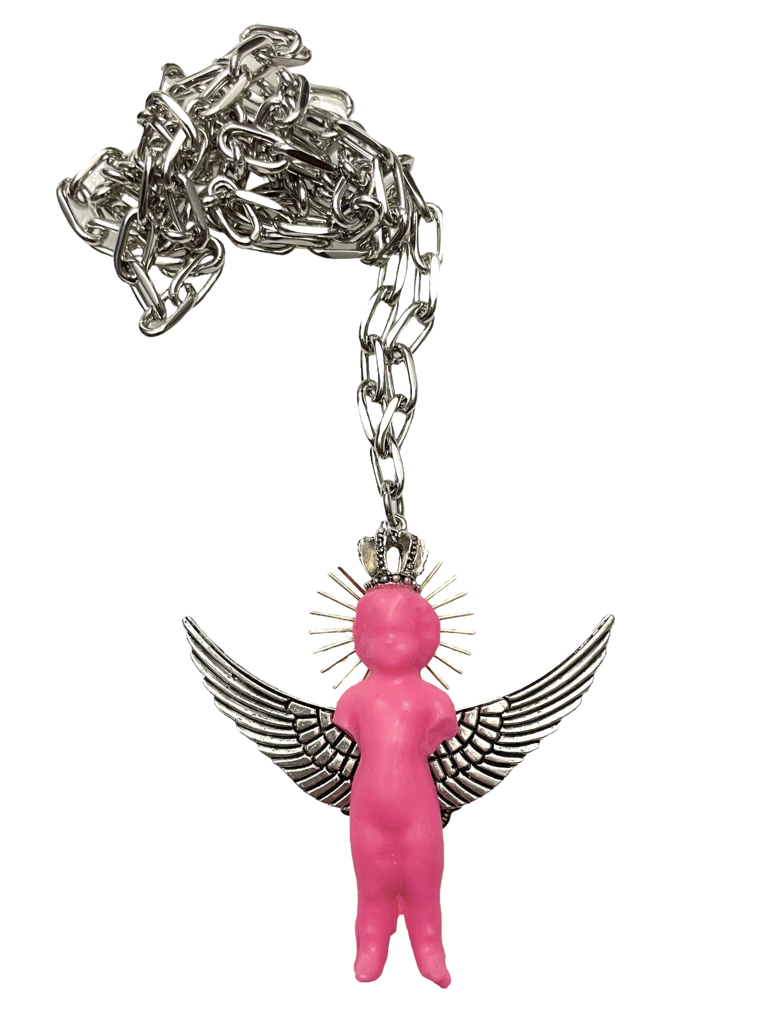 Neon Pink Crown Angel Halo Necklace image 0