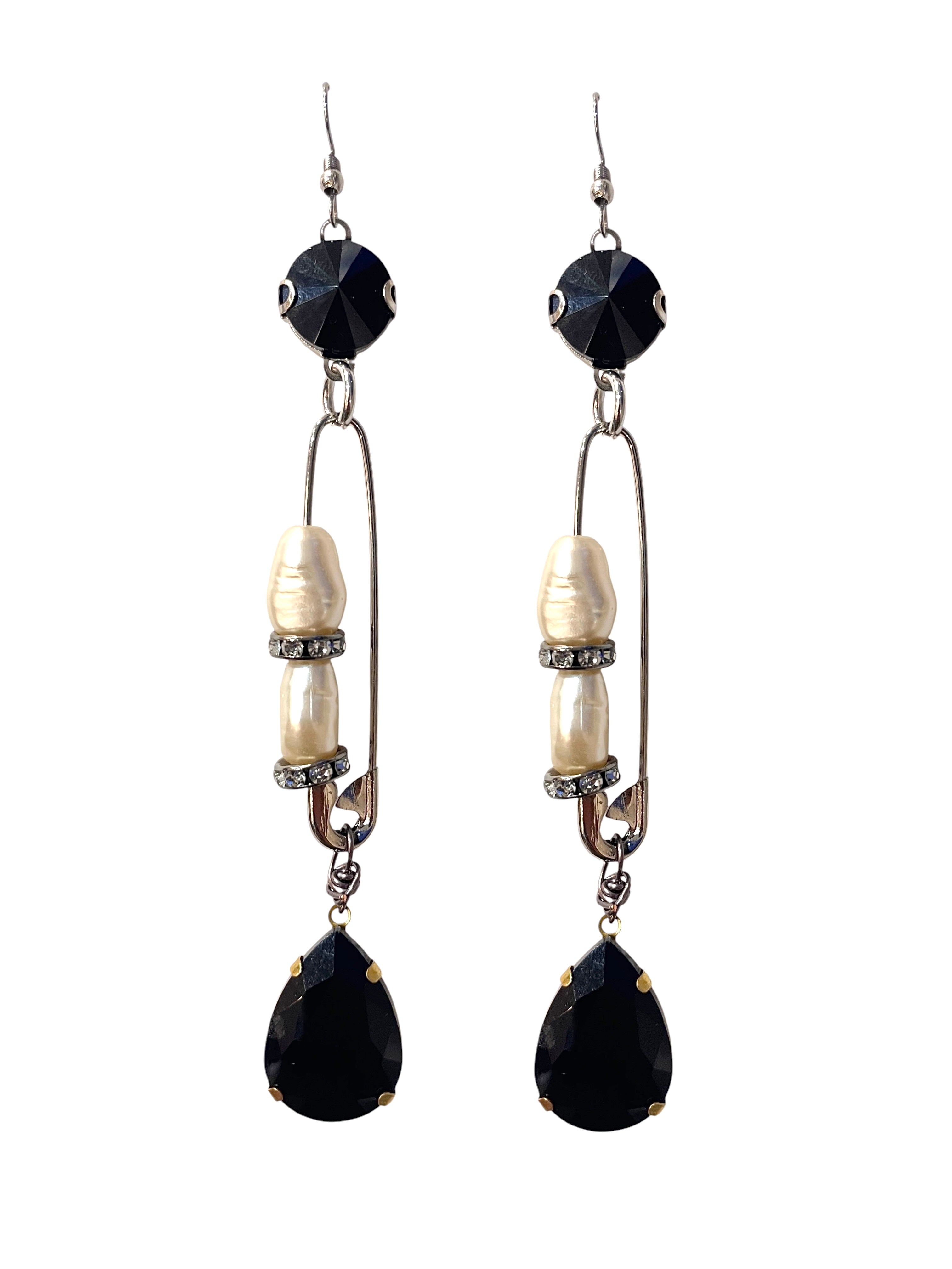 Faux Pearl Safety Pin Earrings image 0