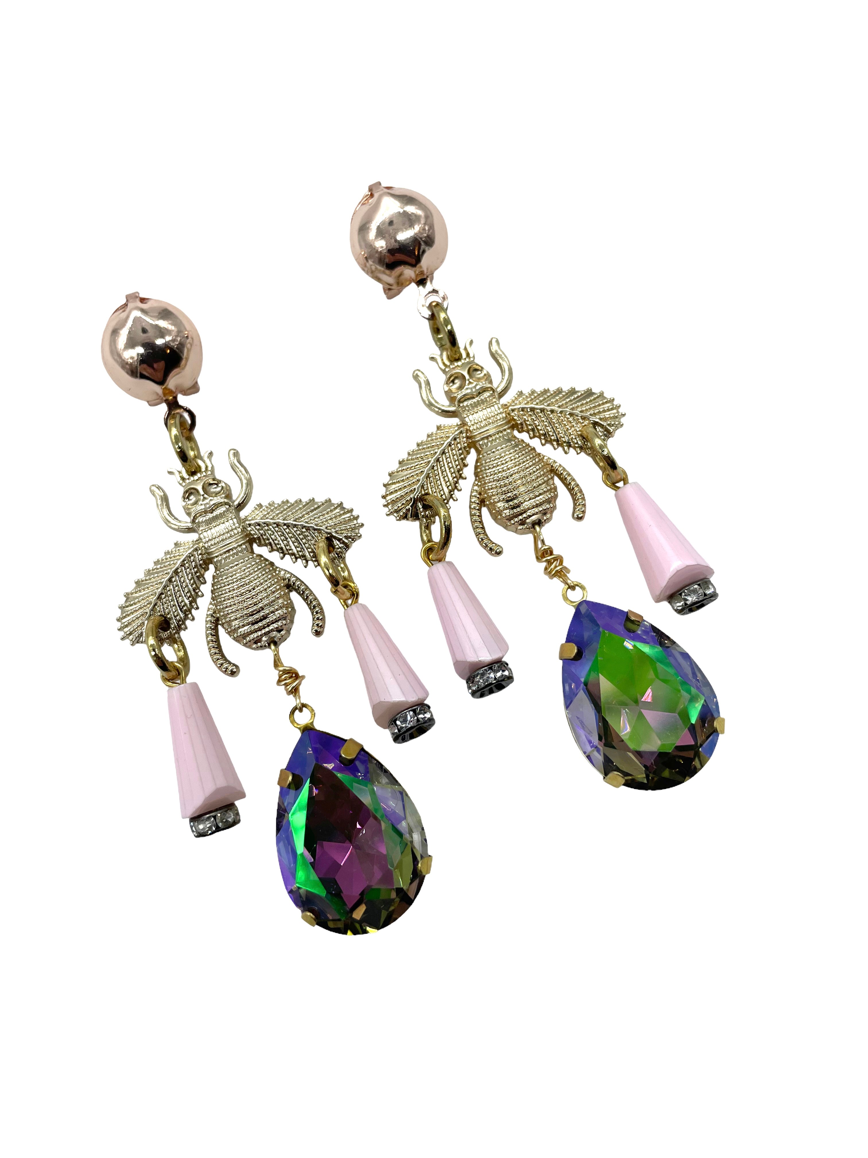 Pink Ice Iridescent Bee Earrings image 2