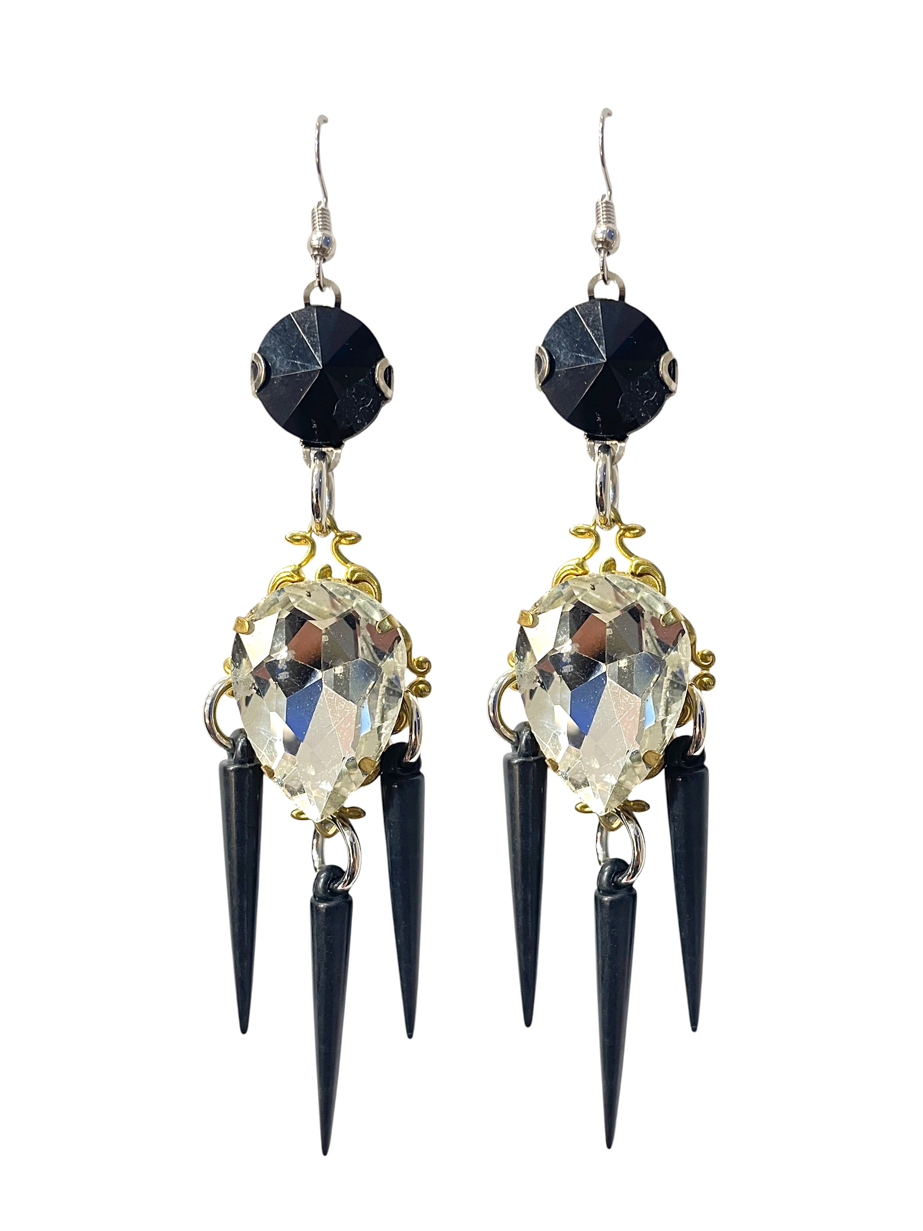 Rhinestone Black Spiked Earrings image 0
